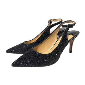 Jimmy Choo Black Glitter Slingback Pointed Toe Heels